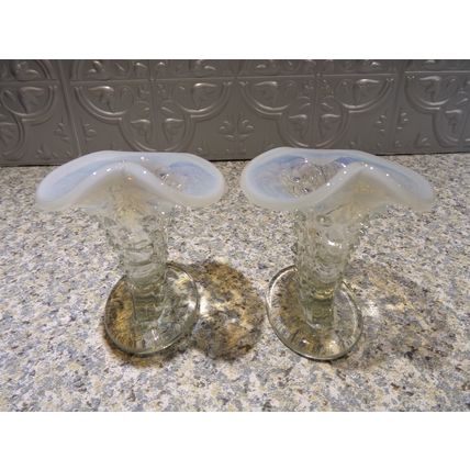 Fenton Hobnail Cornucopia Clear Opalescent Pair Small