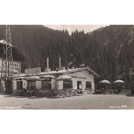 Langen Austria Barnhof Restaurant & Waiter Flags Old Real Photo Postcard