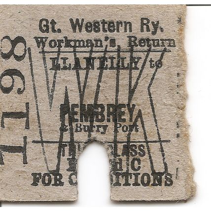 G.W.R. Edmondson Ticket - Llanelly to Pembrey & Burry Port