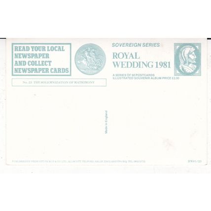 Solemnization of Matrimony Royal Wedding 1981 Postcard unused VGC