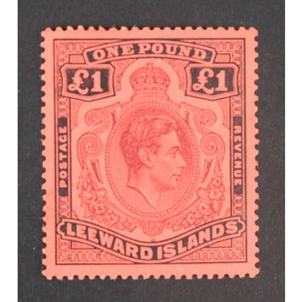 LEEWARD ISLANDS KGVI 1938-51 £1 PURPLE & BLACK/CARMINE SG114a Mounted Mint