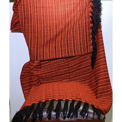 Elegant-Ultra-Soft-Lightweight **BLACK-ORANGE** Traditional Rebozo Shawl Mexico