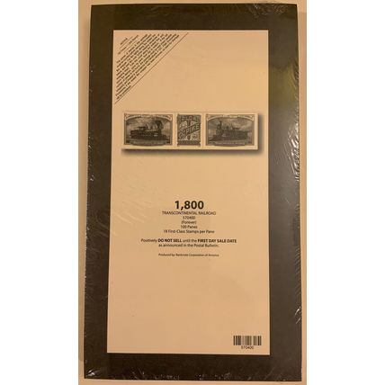 Transcontinental Railway Full Sealed Pad of 100 Sheets (1800 Stamps) Scott 5380