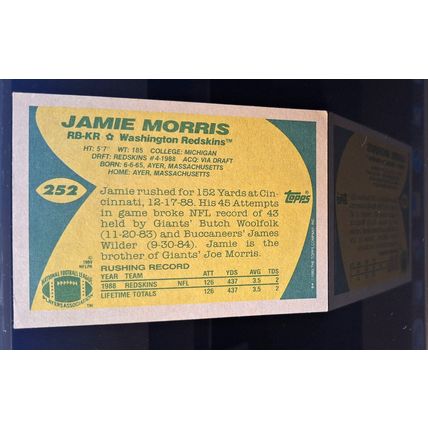 JAMIE MORRIS 1989 TOPPS SUPER ROOKIE FOOTBALL CARD #252