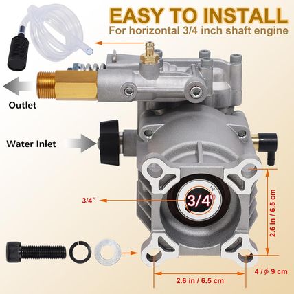 Biswing Pressure Washer Pump, 3/4" Shaft Horizontal Axial Plunger, 3400 PSI Max,