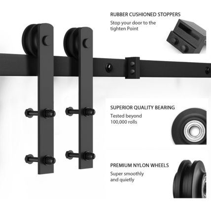 SMARTSTANDARD 6.8 FT Heavy Duty Sturdy Sliding Barn Door Hardware Kit, Black, (W