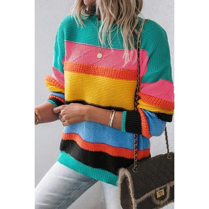 Yellow Colorblock Mixed Textured Drop Shoulder Sweater