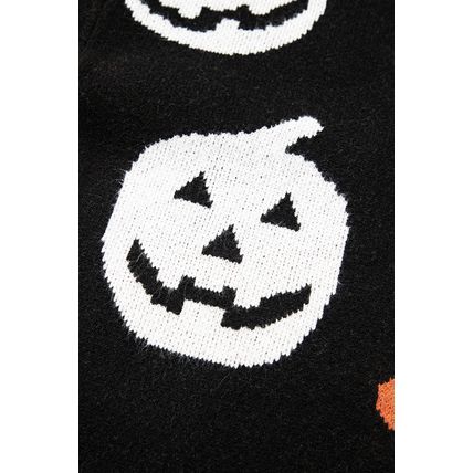 Black Halloween Mythical Night Pattern Drop Shoulder Sweater