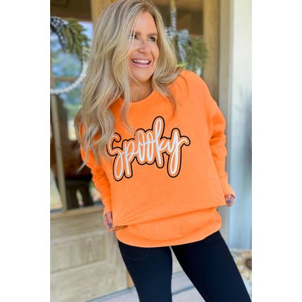 Grapefruit Orange Spooky Graphic Halloween Crew Neck Holiday Sweatshirt