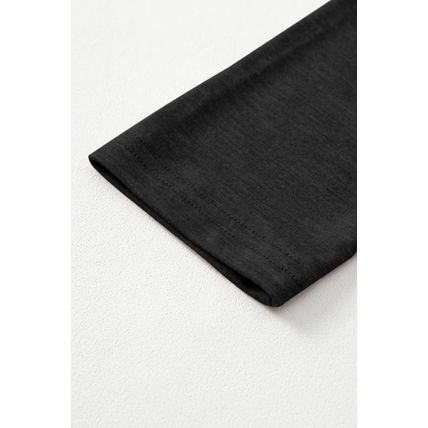 Black Solid Color V Neck Long Sleeve Stretchy Top