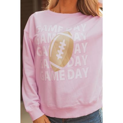 Pink GAME DAY Football Rugby Print Casual Sweatshirt
