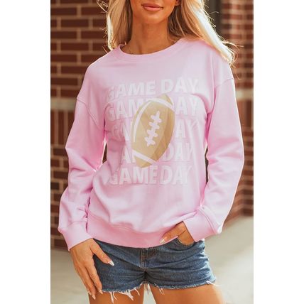 Pink GAME DAY Football Rugby Print Casual Sweatshirt