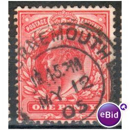 GB stamps 1902-10 KEV11 - 1d SG219 Bournemouth 3