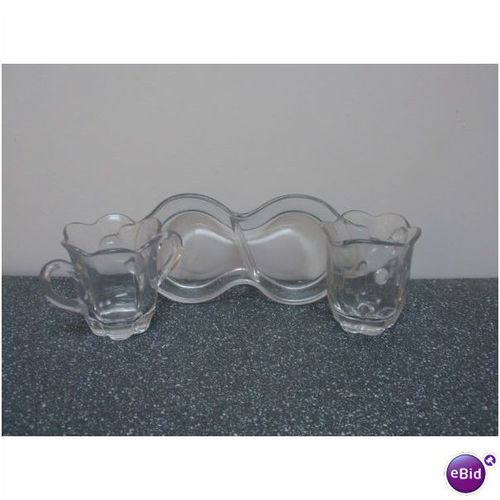 Vintage Glass Mini Sugar & Creamer w/Matching Tray