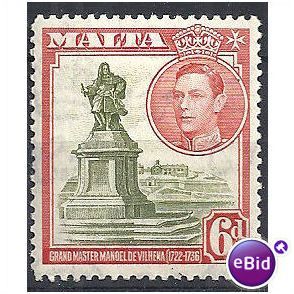 Malta 1938 SG225 6d Olive-Green & Scarlet Mounted Mint.. .