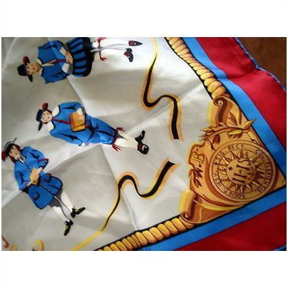 Vintage french military Soldiers antique Print Silk Rolled NOS Large Multi Scarf