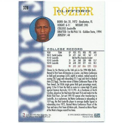 1994-1995 Hoops - #328 - Clifford Rozier RC