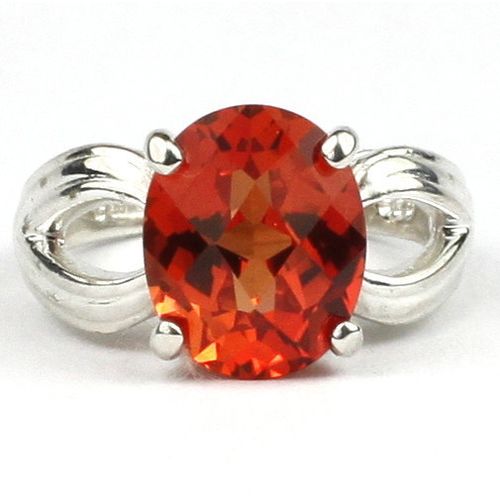 Created Padparadscha Sapphire, 925 Sterling Silver Ladies Ring, SR361