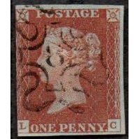 1841-48 Queen Victoria. Penny Red. Pos LC, Wm W2, Fine Used. MX No 8 Imperf