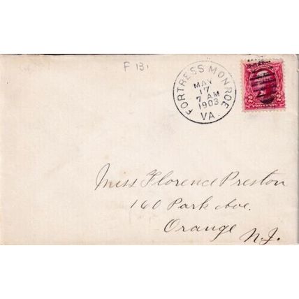 United States 1903 Fortress Monroe VA-Orange NJ Cover VGC Fortress Monroe cancel