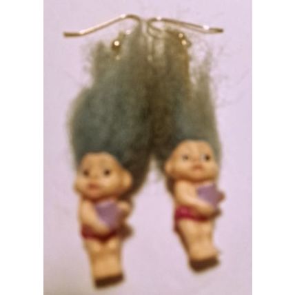 Vintage 90s Troll Earrings with Blue Hair by Applause