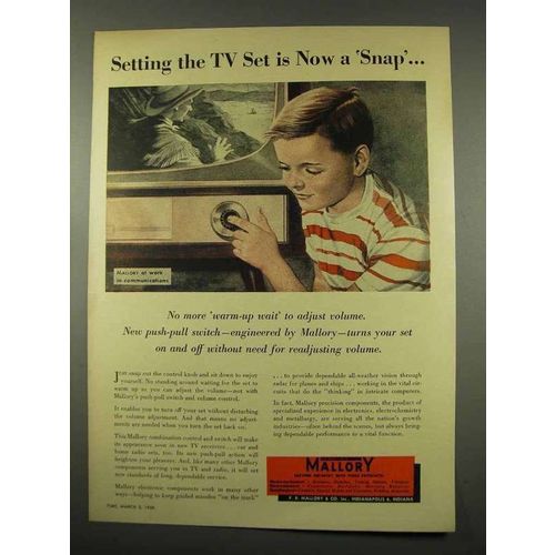 1956 Mallory Electronics Ad - Setting TV Is A Snap