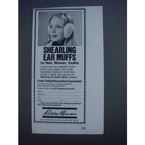 1980 Eddie Bauer Shearling Ear Muffs Ad