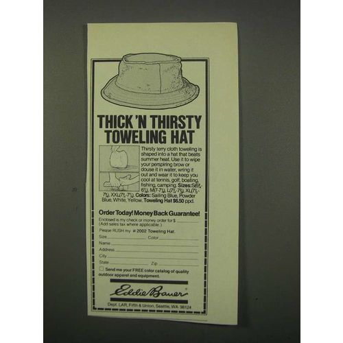 1980 Eddie Bauer Ad - Thick 'N Thirsty Toweling Hat