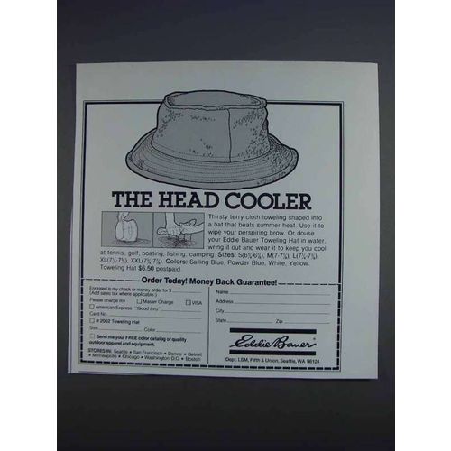 1980 Eddie Bauer Toweling Hat Ad - The Head Cooler
