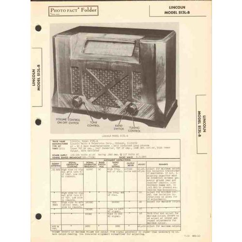 LINCOLN model S13L-B AM SW radio receiver Sams Photofact manual
