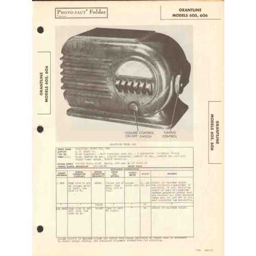 GRANTLINE model 605 606 6 tube AM radio receiver Sams Photofact manual