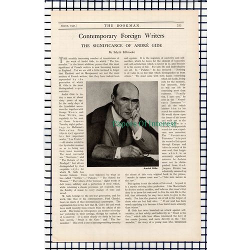 X1193) Andre Gide Edyth Edbrooke - 1931 Article