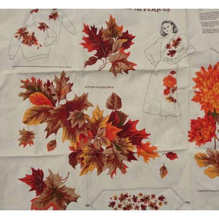 Autumn Foliage Leaves Applique Fabric Panel Material VIP Cranston 1990's