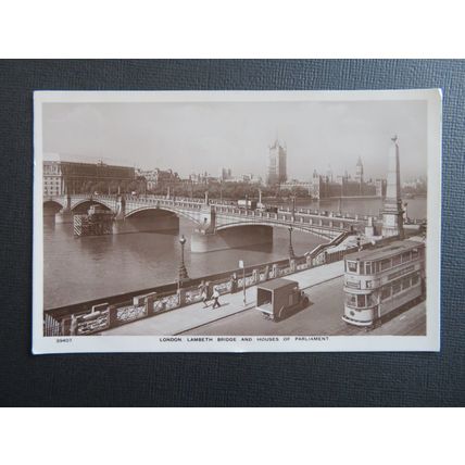 Lambeth Bridge & Houses of Parliament, London, Tram Postcard