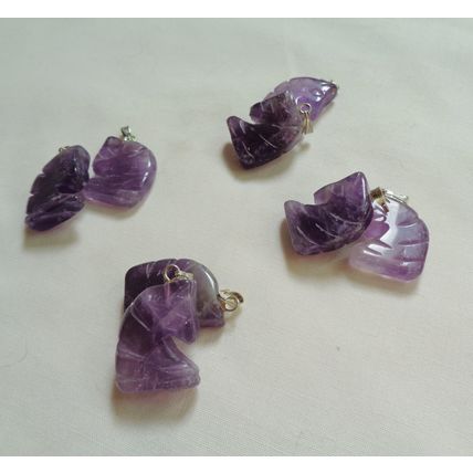 2 Amethyst Horse Head Charms Pendants Crystal 7/8 Inch 20mm with Bail