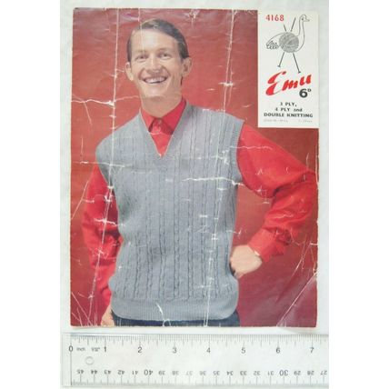 Vintage: Emu 4168 man's pullover, 3 ply, 4 ply or DK