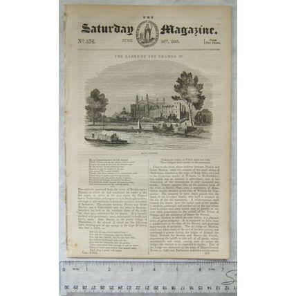 1841 The Saturday Magazine No. 576 Thames, savory, artificial flowers, perch