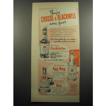 1951 Crosse & Blackwell Cocktailer, Egg Nog and Gin Advertisement