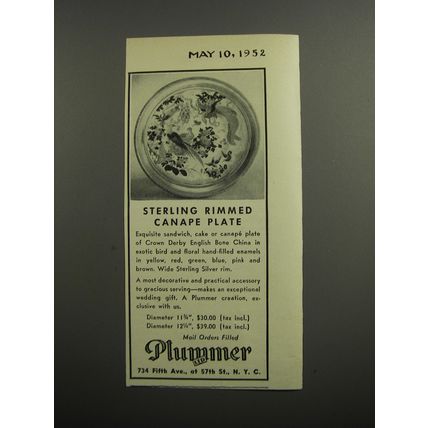 1952 Plummer Ltd Crown Derby Canape Plate Advertisement