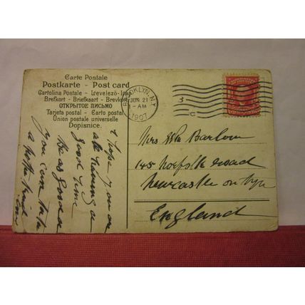 drunk, 'HALLO OLD WOMAN', American humour, used antique USA postcard 1907 pm =