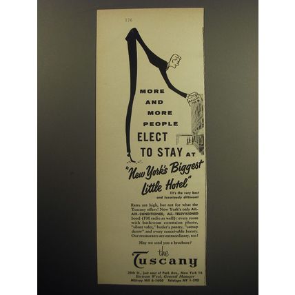 1957 The Tuscany Hotel Ad - More and more people elect to stay at