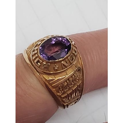 Beautiful 10k Yellow Gold Genuine Amethyst Brandon High Eagles Class Ring