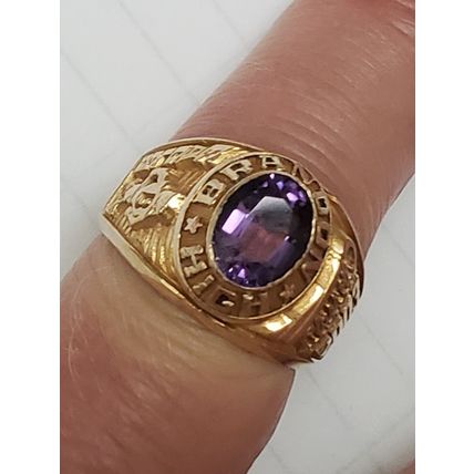 Beautiful 10k Yellow Gold Genuine Amethyst Brandon High Eagles Class Ring