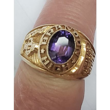Beautiful 10k Yellow Gold Genuine Amethyst Brandon High Eagles Class Ring
