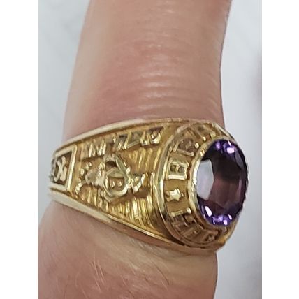 Beautiful 10k Yellow Gold Genuine Amethyst Brandon High Eagles Class Ring