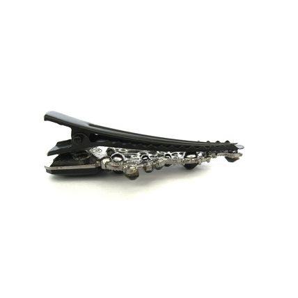 Medium black and silver metal crystal rectangle shaped hair pin alligator clip