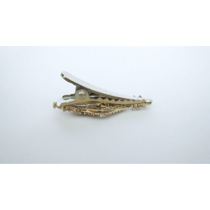 Two small gold metal filigree and clear crystal alligator hair clip fine hair