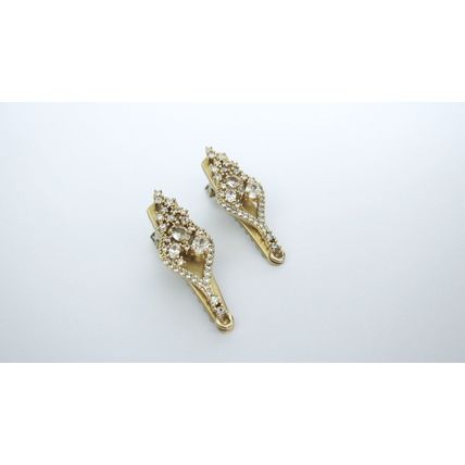 Two small gold metal filigree and clear crystal alligator hair clip fine hair