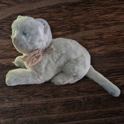 Dakin Plush Stuff Animal 11" White Cat Pink Nose & Bow Vintage 1984 Whiskers