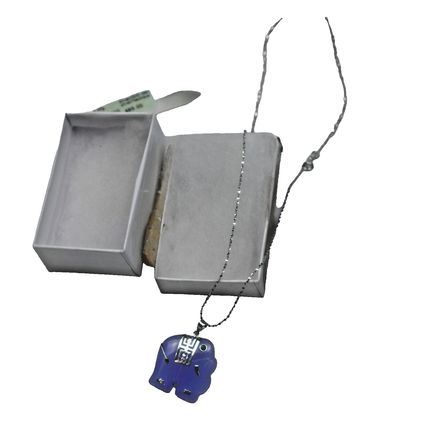 Purple elephant pendant with small green Emerald Like eye Italy silver & chain